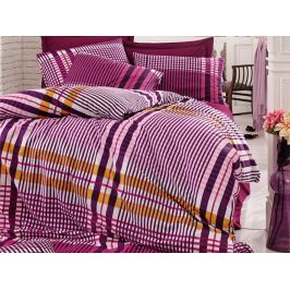 Homeville Povlečení 100% bavlna Emma fialková káro se dvěma povlaky na polštář - 140x200 / 50x70 + 70x90