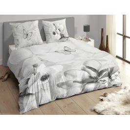 Descanso Luxusní saténové povlečení DESCANSO 9255 Xandrine 3D šedé květy - 200x200-220 / 60x70 cm